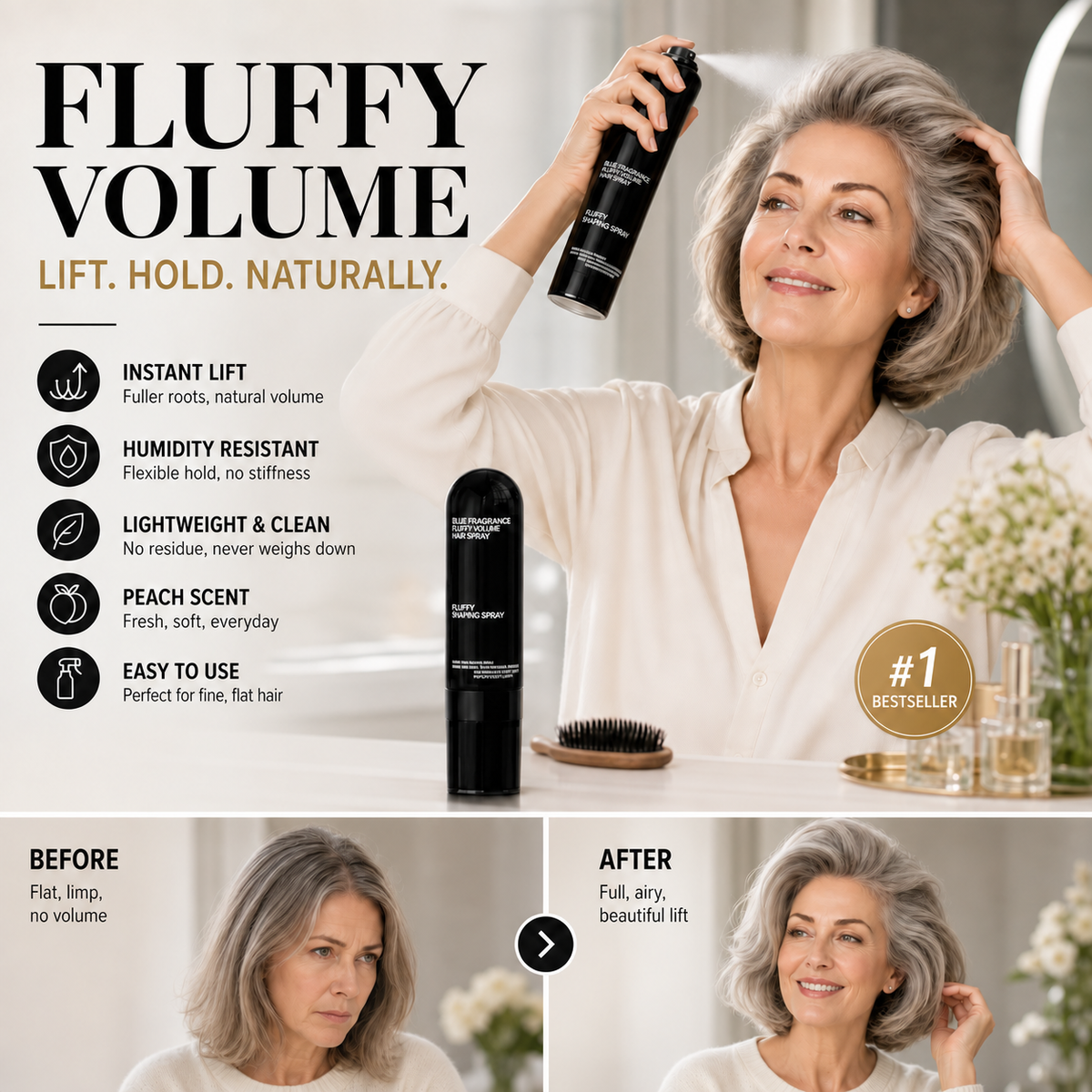 💁50% OFF! Fluffy Hair Shaping Spray, Long Lasting Peach Scent Volumizing Hair Mist for All-Day Hold