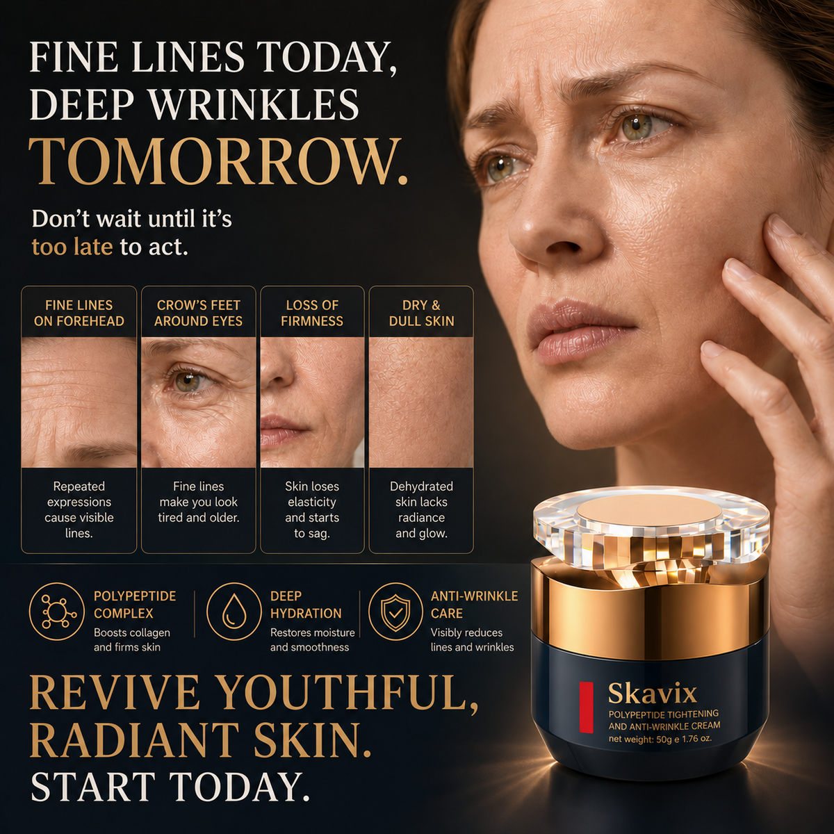 💎 Skavix® Anti-Wrinkle Firming Cream ✨ Polypeptide Formula for Smoother, Firmer-Looking Skin | 50g